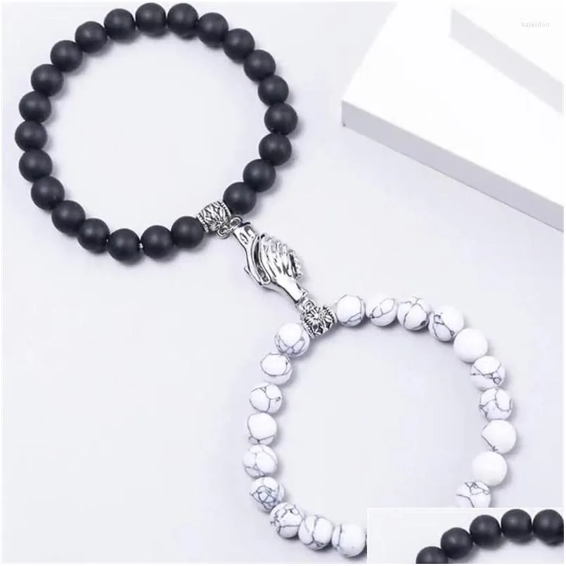 Charm Bracelets 2Pcs Beads Barcelets Magnet Couple For Men Women Love Heart Pendant Fashion Paired Jewelry Gift 2023 Wholesale Drop D Dhpqf