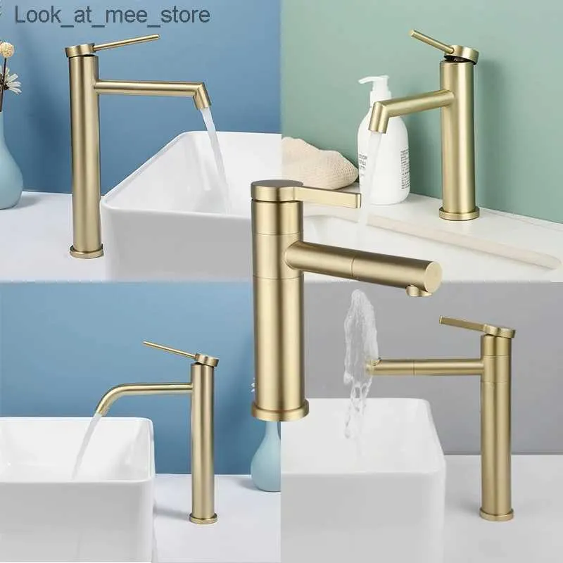 Bathroom Sink Faucets ULA bathroom faucet gold bathroom basin faucet cold and hot mixer sink faucet single handle deck mounted brushed gold faucet Q240301