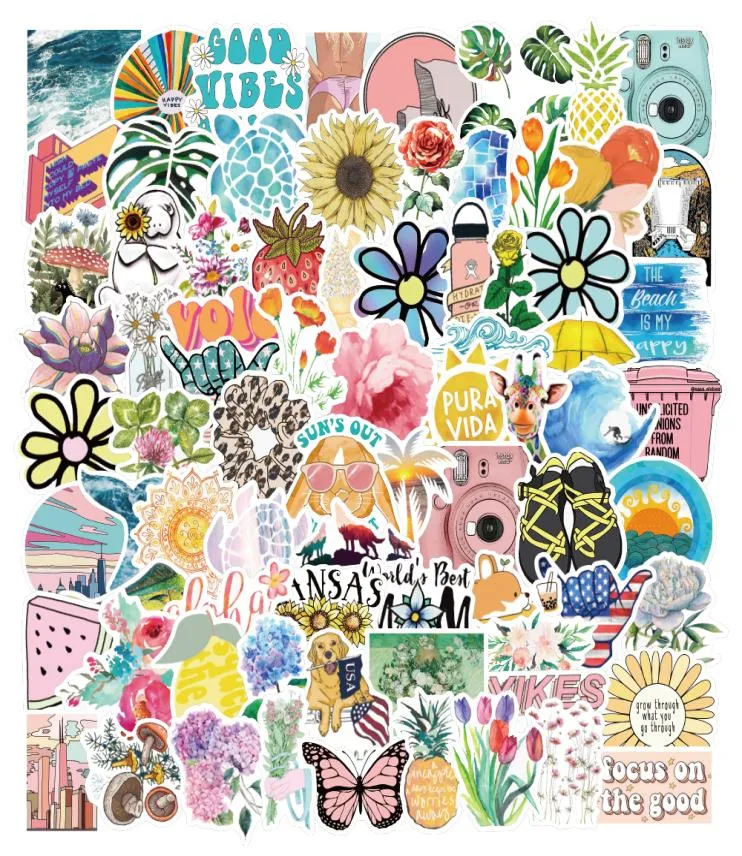 100 pçs vsco flor dos desenhos animados mix adesivos à prova dwaterproof água vinil adesivo para mala portátil lugggae telefone garrafa de água 4059126