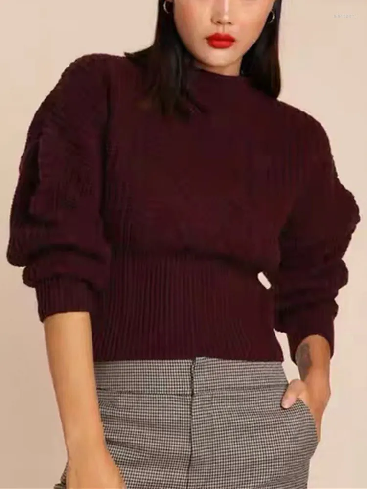 Kadın Sweaters Kadınlar Yarım Boğaz Tığ Örgüsü Kroker 2024 Sonbahar 3 Renk All Maçlı Bayanlar Puf Kılıf İnce Kısa Kazak