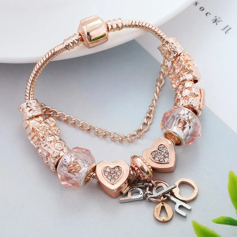 Gorące różowe złoto Plane Bracelets Women Luksusowe serce kryształowe bransoletki marka projektant urok biżuteria