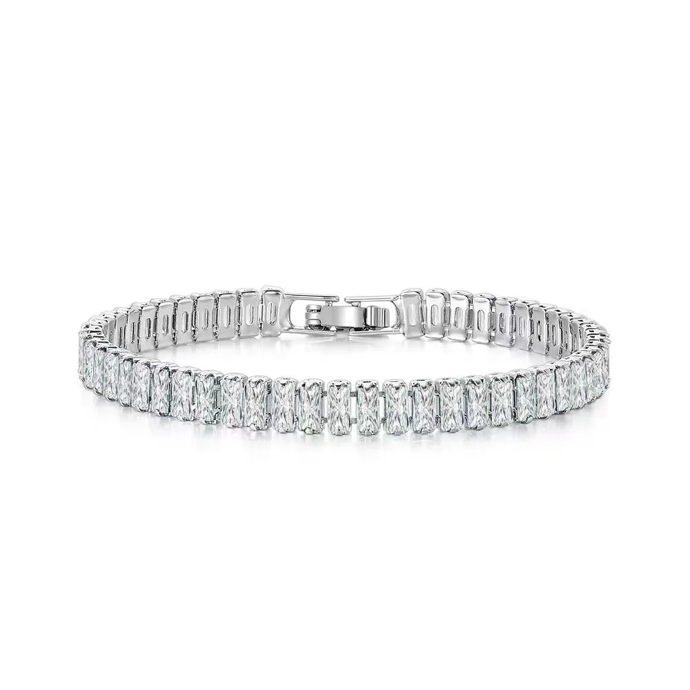 Fashioh hip hop cz tennis bracelet White Cubic zircon beads men bangle chains strand bracelets for women pulseiras bijoux silver crystal bracelets