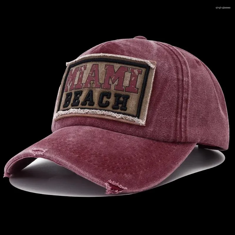 Boll Caps 2024 Miami Beach Print 5 Panel Baseball Cap för män Casquette Homme Femme Justerbar vintage tvättade Y2K herrhattar Gorras