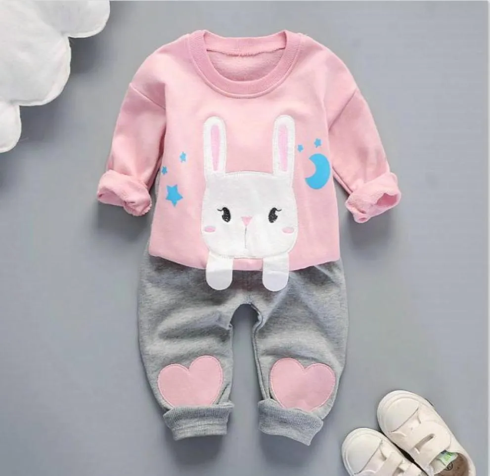 Höst baby barn kläder barn pojke flickor kanin tryck långärmad t -shirt byxor 2 stund småbarn mode bomullsdräkt sets1947226