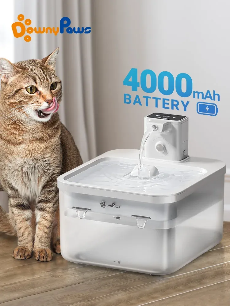 DHgate 2024Supplies 2.5L BPA free Cat Water Fountain with Motion Sensor Wireless Battery powered Pet Water Dispenser for Dogs Cats and Small Animals Pet Supplies