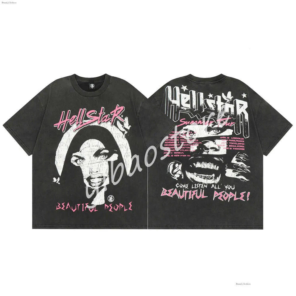 Hellstar T Shirt Rappe Mens Mulheres Camiseta Rapper Wash Mens Camiseta Pesado Artesanato Unissex Manga Curta Top High Street Moda Retro Hell Women's T-shirt Designers Tees 407