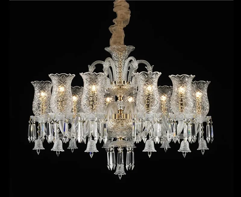 European K9 Crystal Chandelier Light Modern Luxury Clear Pendant Lamp with Glass Lampshade for Living Room Dining Room Foyer