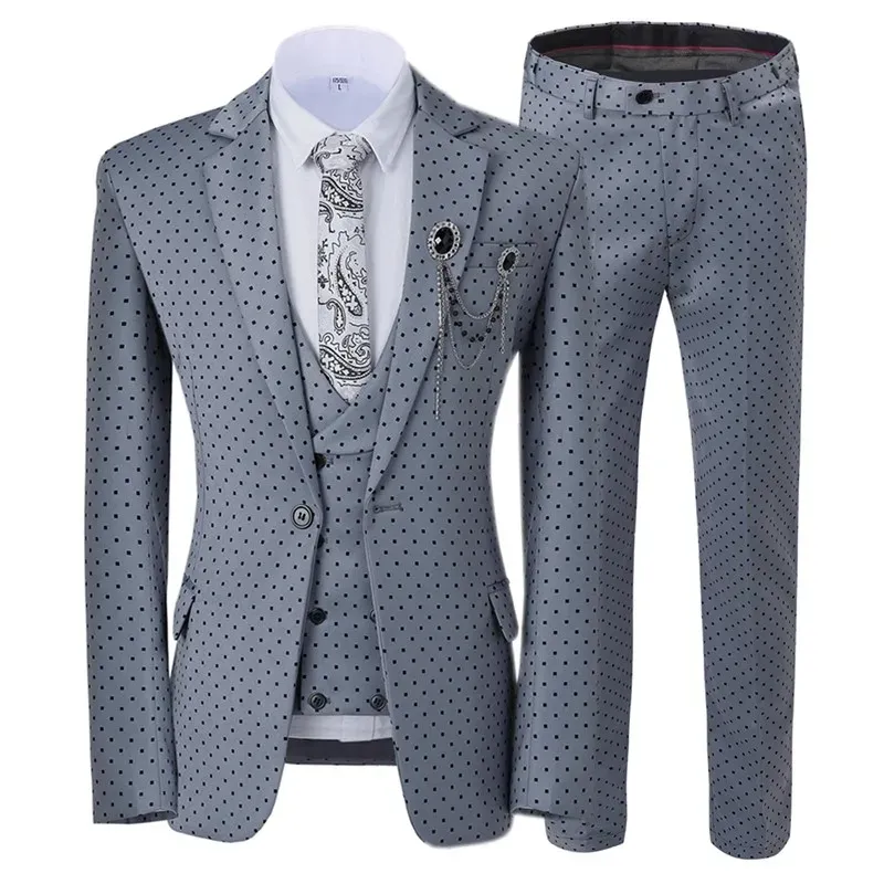 Suits Mens Suits Wave Point Üç Parçası Erkekler Elbiseler Takım Sıras Çamurluk Ofis İşleri Düğün için Takımlar (Blazer+Yelek+Pantolon)