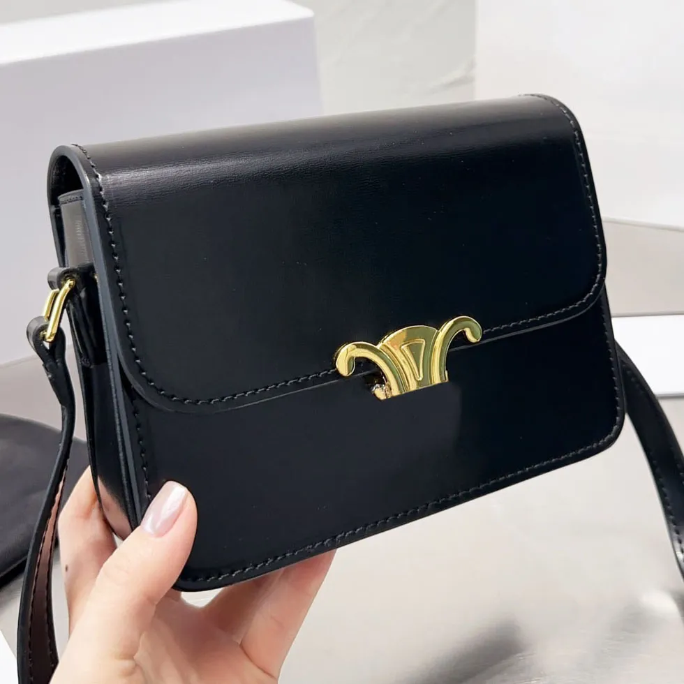 Tasarımcı Teen Triomph Deri Cowhide Crossbody Kumaş Baskı Eyer Çantası