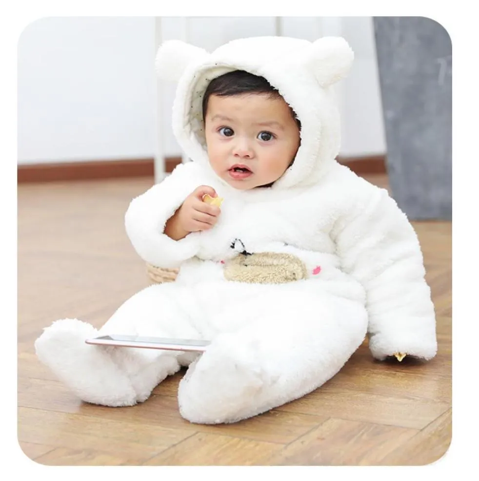 Fashion Newborn winter baby rompers coral fleece cotton padded infant baby girl Boy clothes thickening jumpsuits outerwear8781396