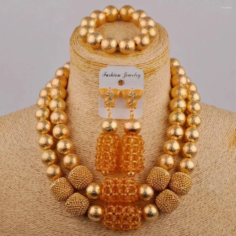 Ensemble collier et boucles d'oreilles, bijoux de mariage, Champagne, cristal, perles du Nigeria, robe de mariée africaine, SH-97