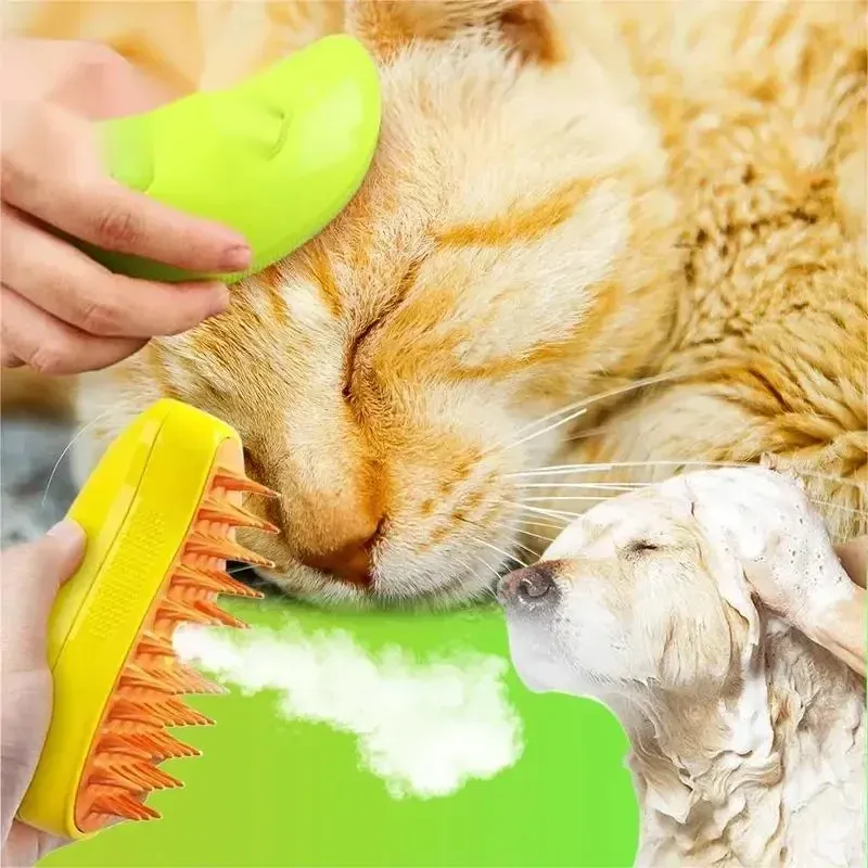 Escova de massagem para gatos, pente elétrico embutido, spray de água macio, silicone macio, remoção de pelos de animais de estimação, acessórios para gatos