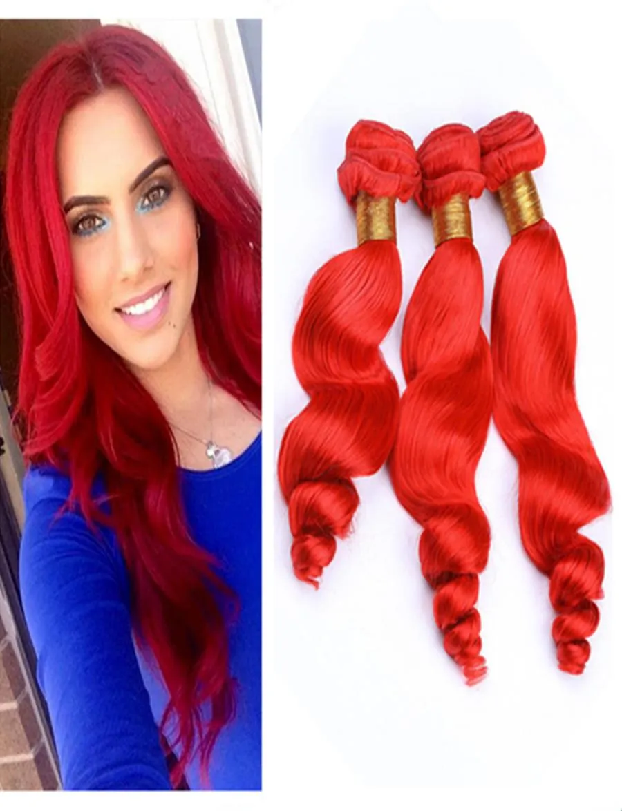 Peruaanse fel rood menselijk haar weefsels losse golf golvende bundels deals 3 stcs lot pure rode kleur maagdelijk menselijk haar weven extensies mix9842826