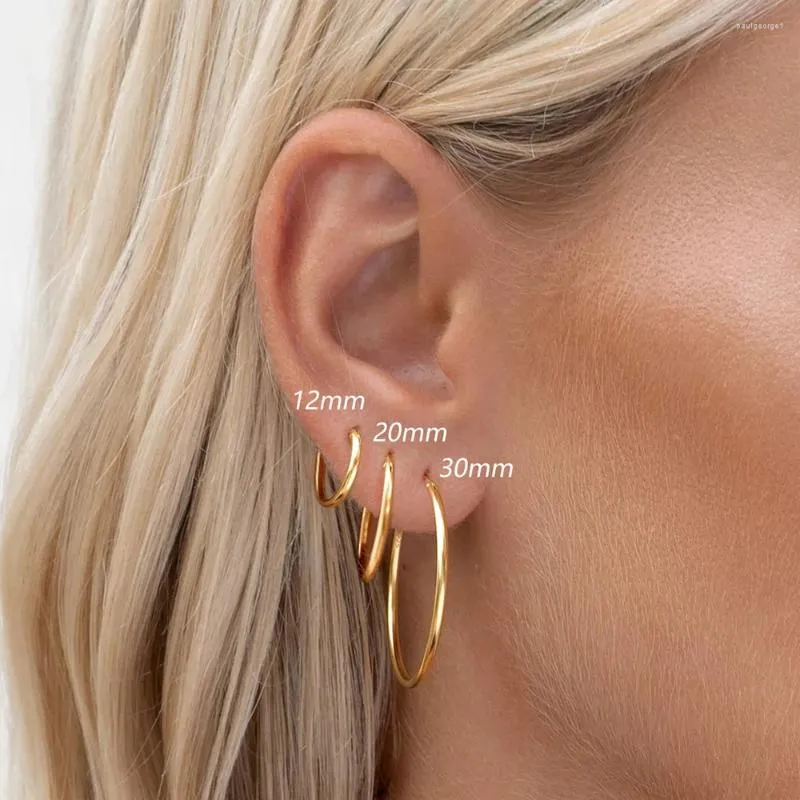 Hoopörhängen hjälper 12/20/30mm Hoops S925 Sterling Silver Shiny 18k Gold Set för Women Ear Buckle Fone Smyckesgåvor Pendientes