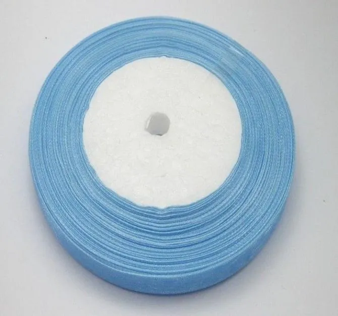 10 rouleaux de ruban Organza de couleur bleu clair, largeur 1cm, décor de mariée, bord cadeau bijoux, 1 rouleau 50yds1155614