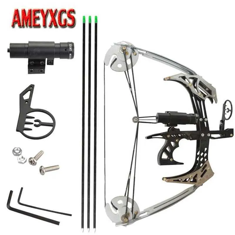 Bow Arrow 1Set Mini Compound Bow Archery Practice Play Puls Bows Outdoor Fishingbow Arrows Darts Shooting Training Right Hand Bow Laser Sight YQ240301