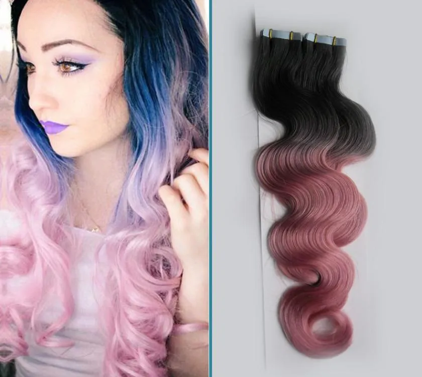 T1BPINK OMBRE TAPE in Human Hair Extensions 100g皮膚の横糸Virgin Body Wave 40piece Tape Tape Hair Extensions6161961