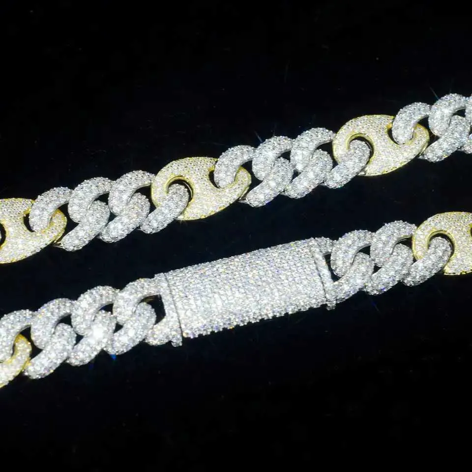 bracelet necklace mossanite Factory Price 925 Silver Diamond Infinity Cuban Link Necklace Bling Iced Out 15mm Moissanie G-Link Cuban Chain and Bracelet