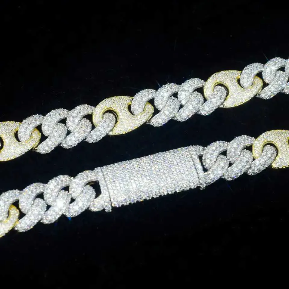 Pulseira Colar Mossanite Preço de Fábrica 925 Prata Diamante Infinito Cuban Link Colar Bling Iced Out 15mm Moissanie G-Link Corrente Cubana e Pulseira