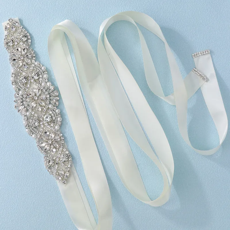 TIESHOME Silver Diamond Bridal Sashes Belt for Prom - Champagne Brides Sash