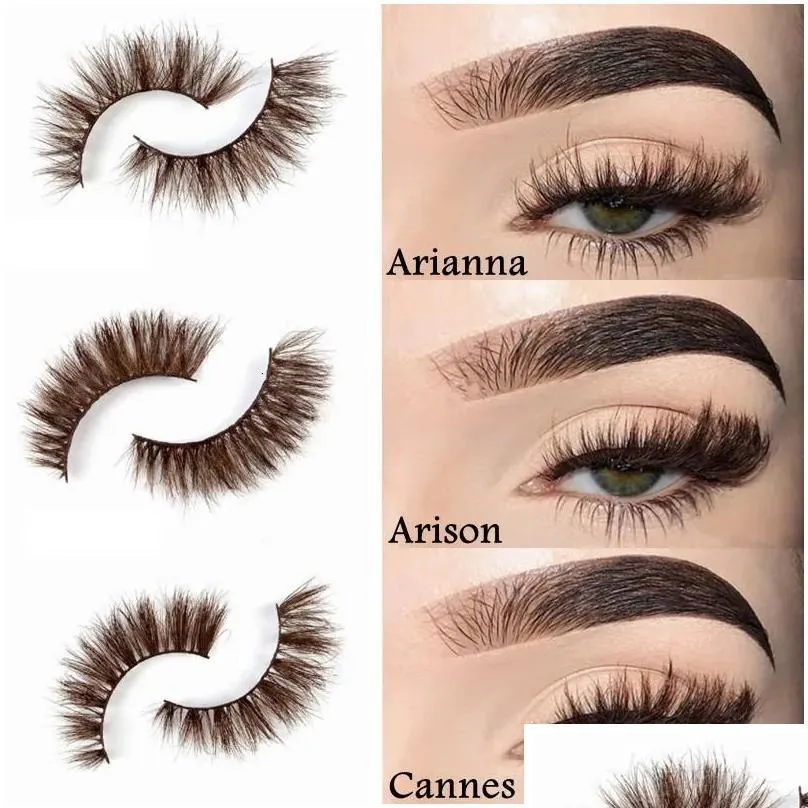 Falska ögonfransar asiteo 3D Real Mink Lashes Wholesale Natural Brown Colored Makeup Thick Long Black Extension Supplies 231013 Drop de Dhikb