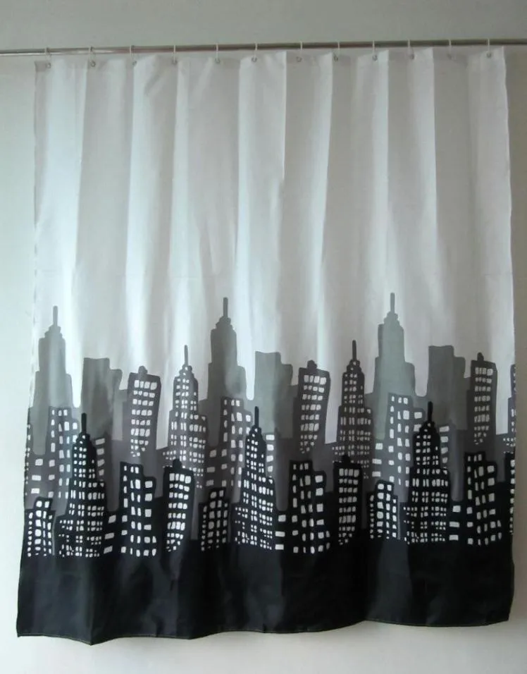 Shower Curtains Scenery Building Bathroom Fabric Black Polyester Rideau De Douche9830437