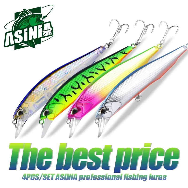 Iscas ASINIAProfessional Minnow Fishing Lures, Hot Model Dive, Hard Bait, Quality, 100mm, 15g, 0.81.5m, 4PCs por Set