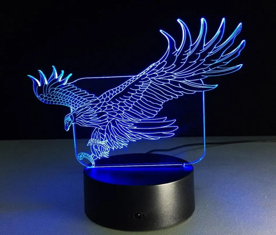 Life Eagle 3D Optical Illusion 7 Färg Byt 15 nycklar Remote LED Touch Acrylic Desk Lamp Night Light2974827