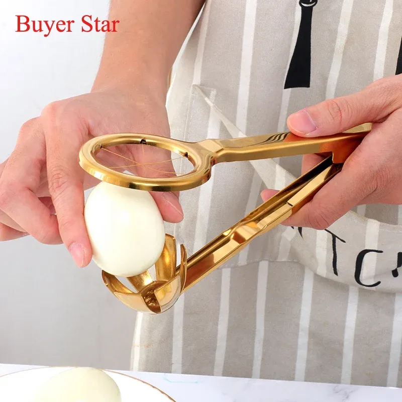 Gereedschap 1PC Roestvrij Staal Creatieve Gouden Eiersnijder Huishoudelijke Gekookte Eieren Tool Separator Fancy Eiersplitter Keuken Mold Slicer Gadgets