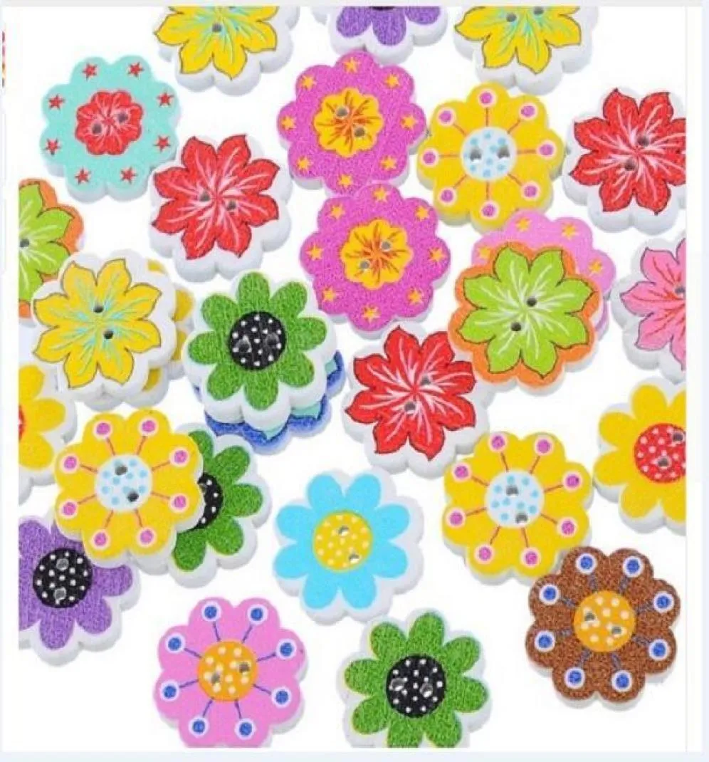 Träknappar färgglada 20 mm blommor 2 hål för handgjorda presentförpackning av scrapbook hantverk fest dekoration diy gynna sy tillbehör6466339