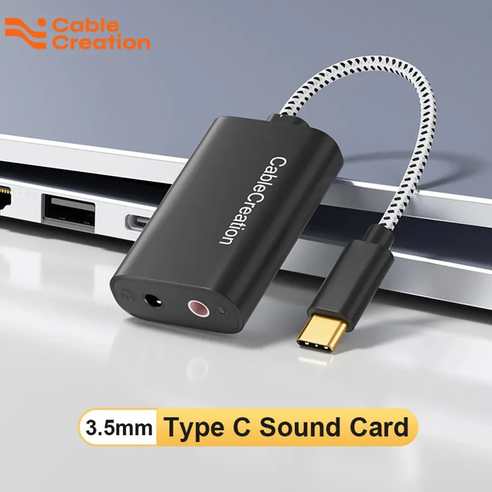 CableCreation USB Type C carte son externe Type C à prise Audio 3.5mm stéréo DAC 2 en 1 USB C adaptateur de microphone pour ordinateur portable 240229