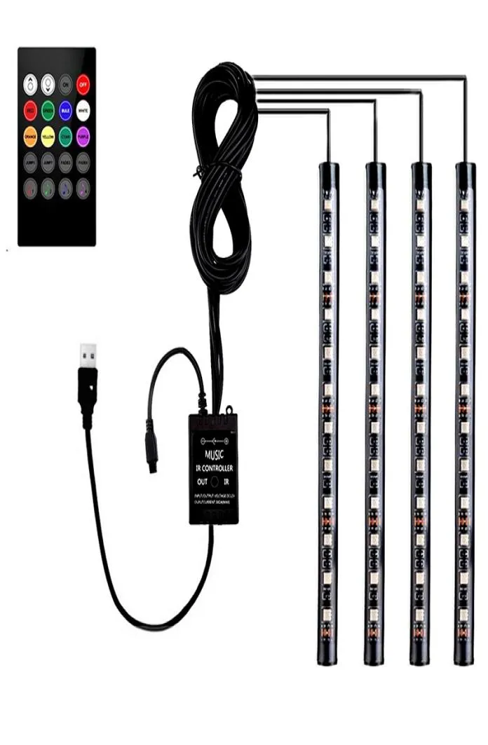 4ピース自動RGBマルチカラーインテリア音声アクティブ機能リモコンキット付きストリップ照明LED STRIT LIGHTING USB PORT6819366