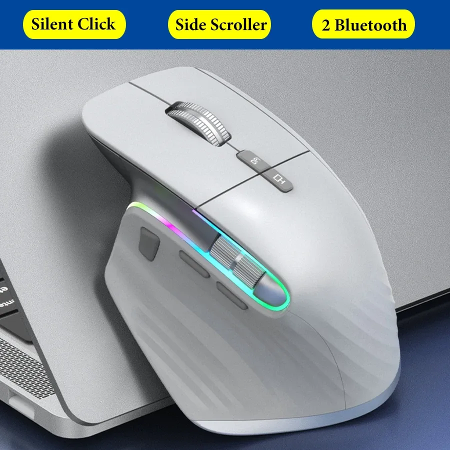 Ratos sem fio mouse bluetooth ergonômico para laptop silêncio usbc rgb recarregável 5 dpi 9 multi botão para computador pc tablet livro