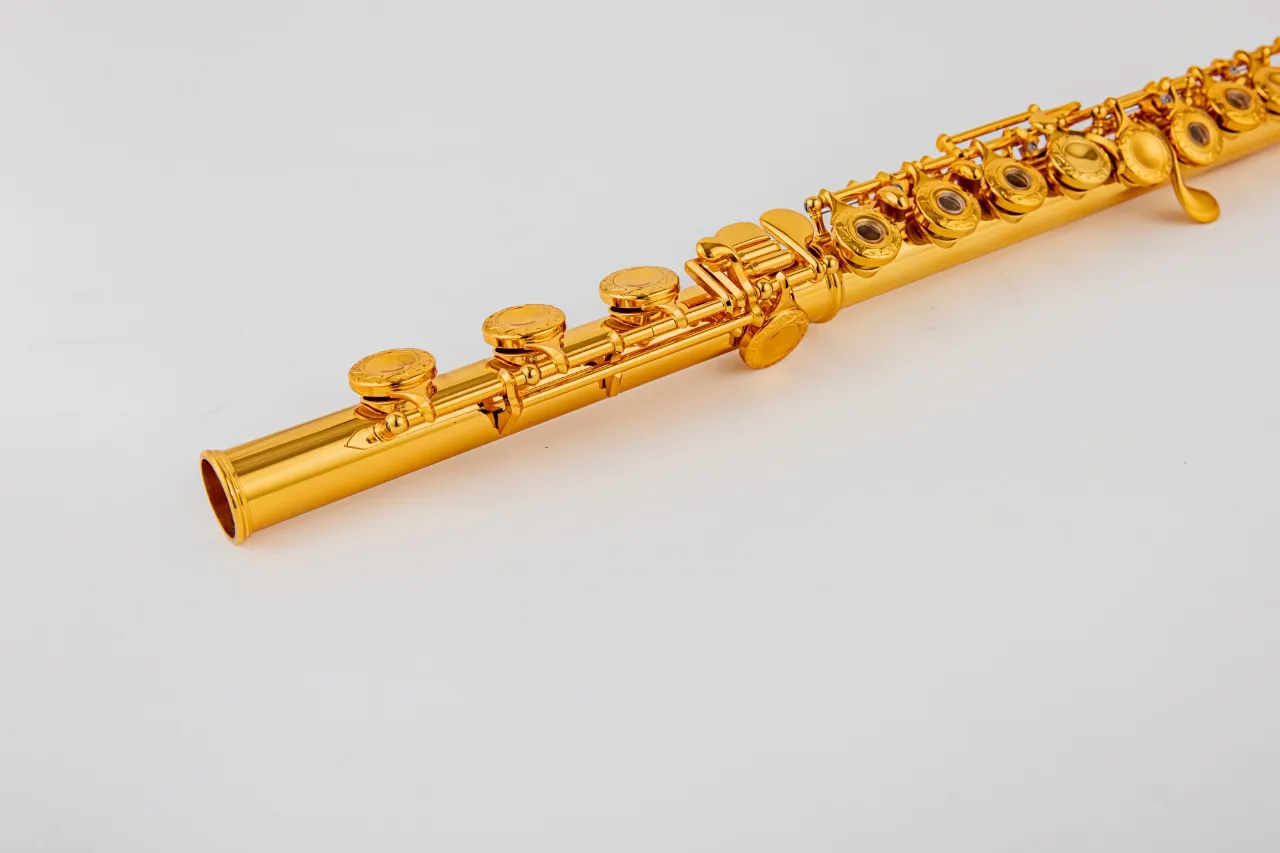 17 Keys Flute C Tune Gold Plated Beach Holes Instruments Professional Woodwind مع حالة