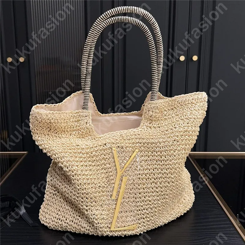 Borsa tote Borsa da spiaggia di lusso Borsa per la spesa Borsa firmata Grandi lettere Fibbia Moda donna per borsa estiva in paglia Borsa da viaggio di grande capacità