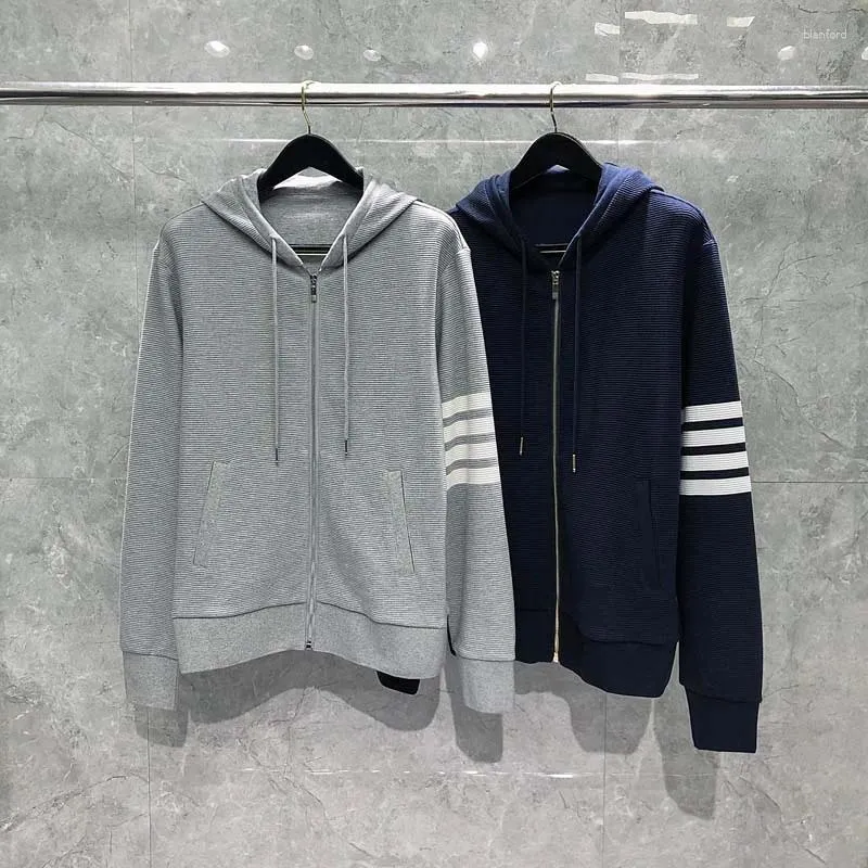 Men's Hoodies Classic Sleeve White Stripes High Street Hooded Sweatshirts Autumn Streetwear Hip Hop Zip Up Loose Jacket Coats