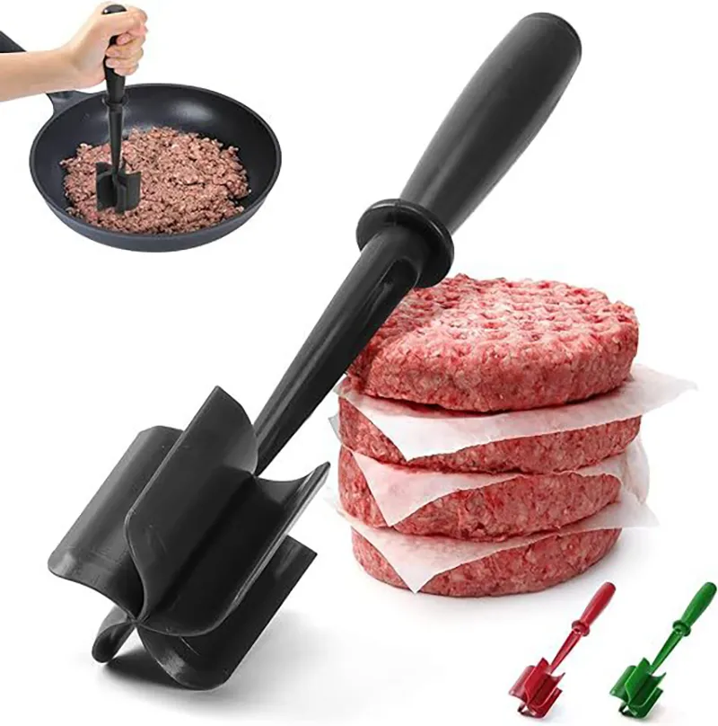 Tritatutto per carne, Utensile per tritacarne per hamburger, Nylon resistente al calore professionale, Schiaccia carne, Schiacciapatate Manzo macinato Tacchino Mix antiaderente