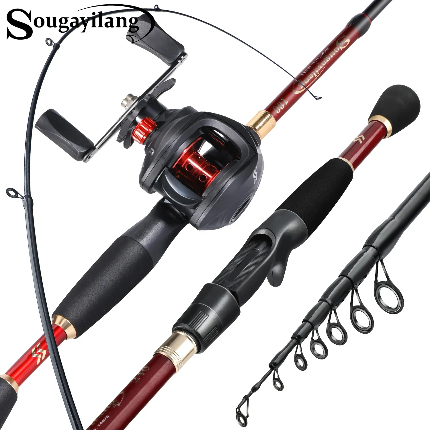 Combo Sougayilang Fishing Rod Reel Combo 1.82.4m Cazibe Balıkçılık Çubuğu ve 7.2: 1 Yüksek Hızlı Baitcasting Reel Set Balıkçılık Takımı Pesca