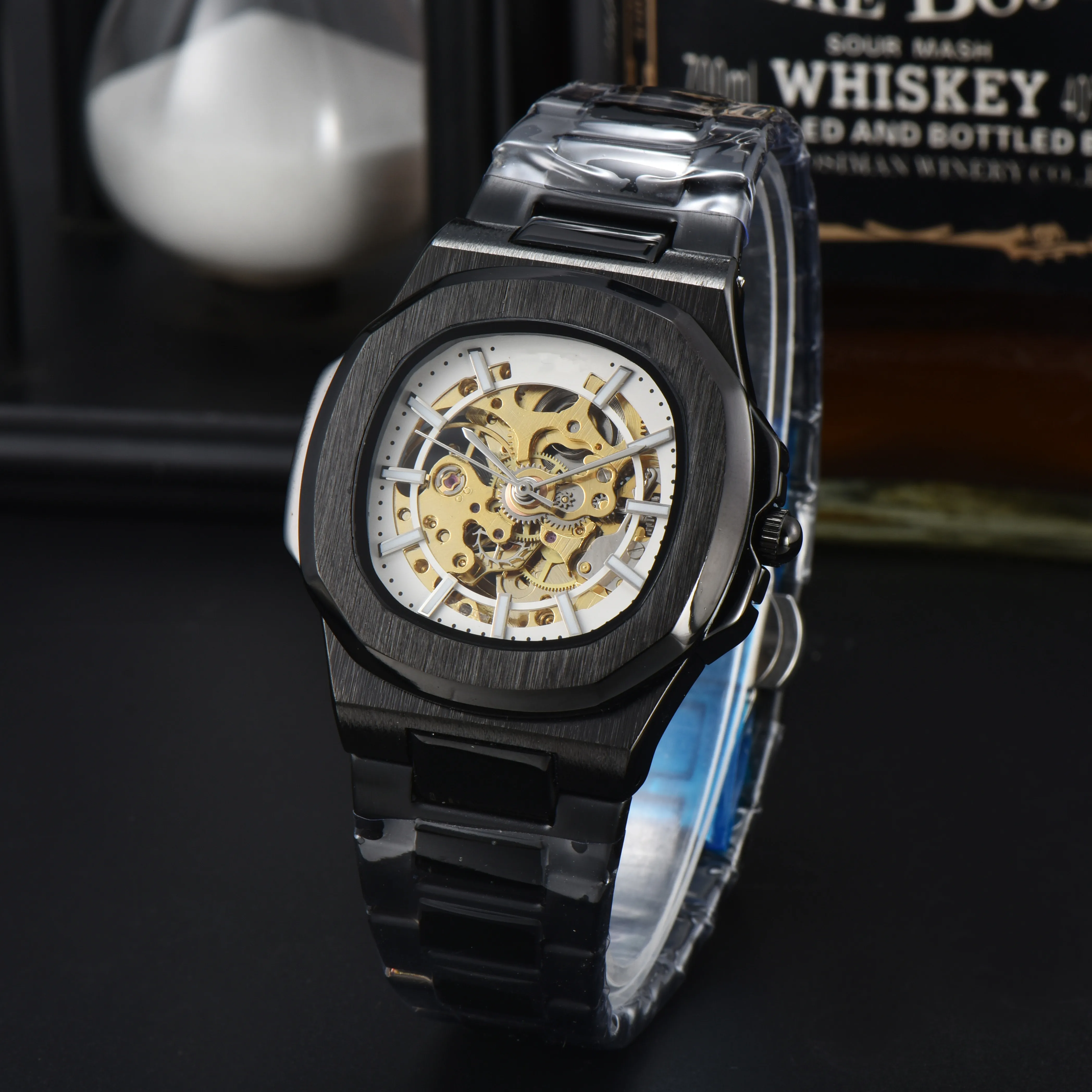 Orologio Nya mode Mens klockor Mechanical Watch Movement Watch Luxury Leather Strap With Calendar Waterproof Sport Wristwatch för Man PA9085