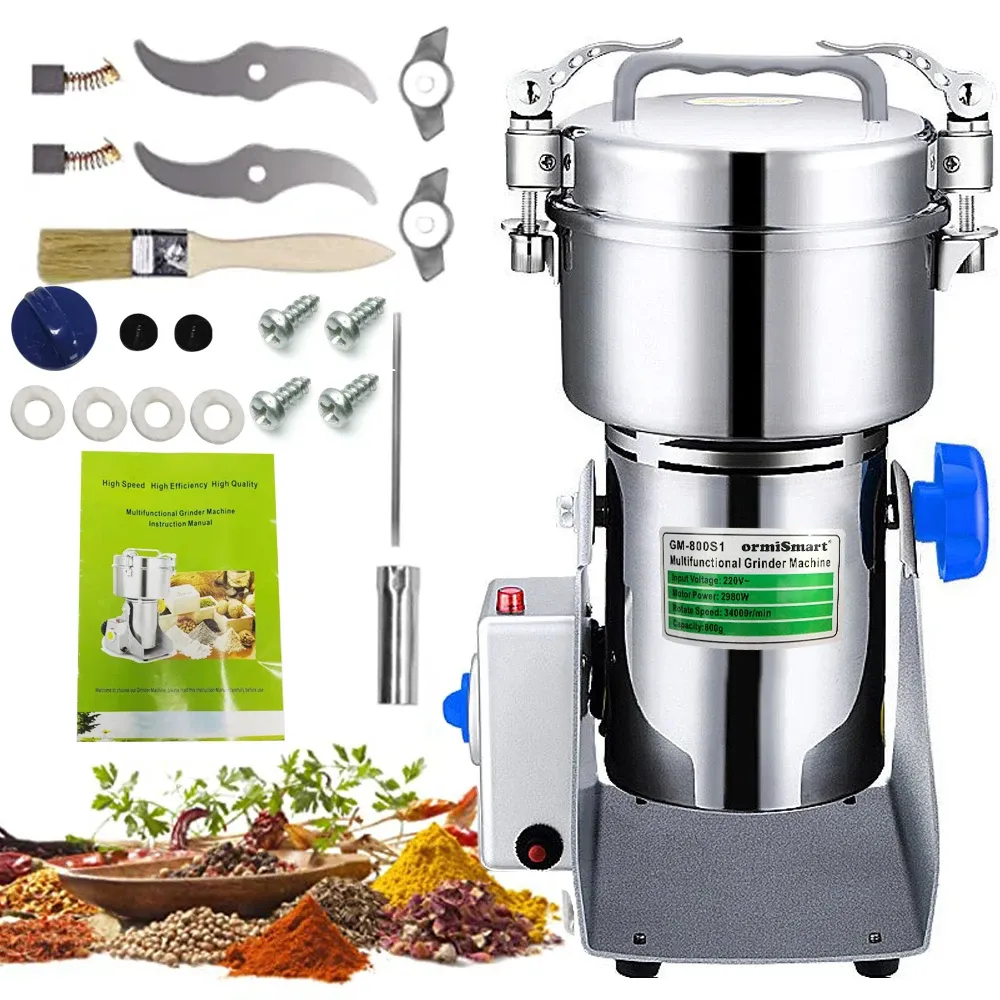 Outils 800G Moulin à épices Grain Herb Spices Moulin Moulin à café Machine Swing Type Grains Grinder Médecine Mélangeur de blé Broyeur de nourriture sèche