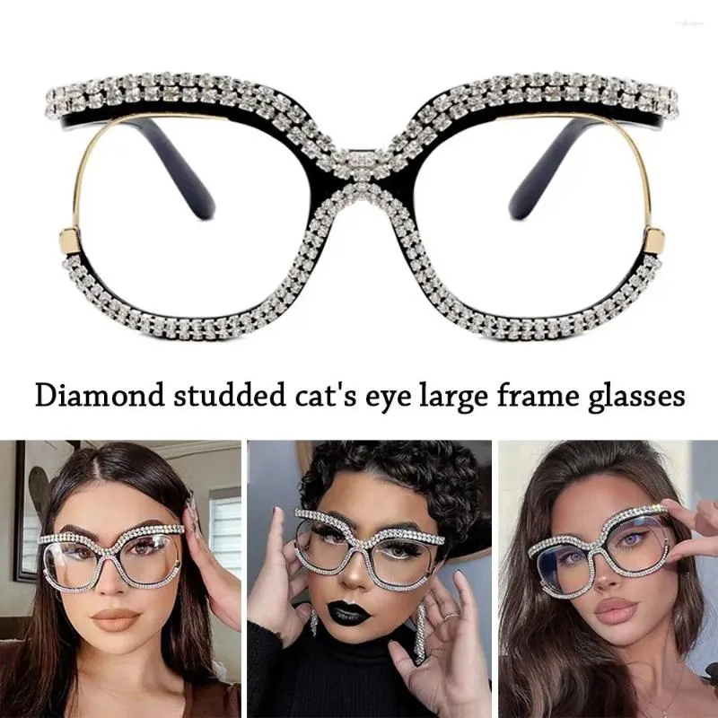 Sunglasses Fashion Rhinestone Portable Eye Protection Computer Goggles Anti-Blue Light Glasses Oversized Eyeglasses Ultra Frame