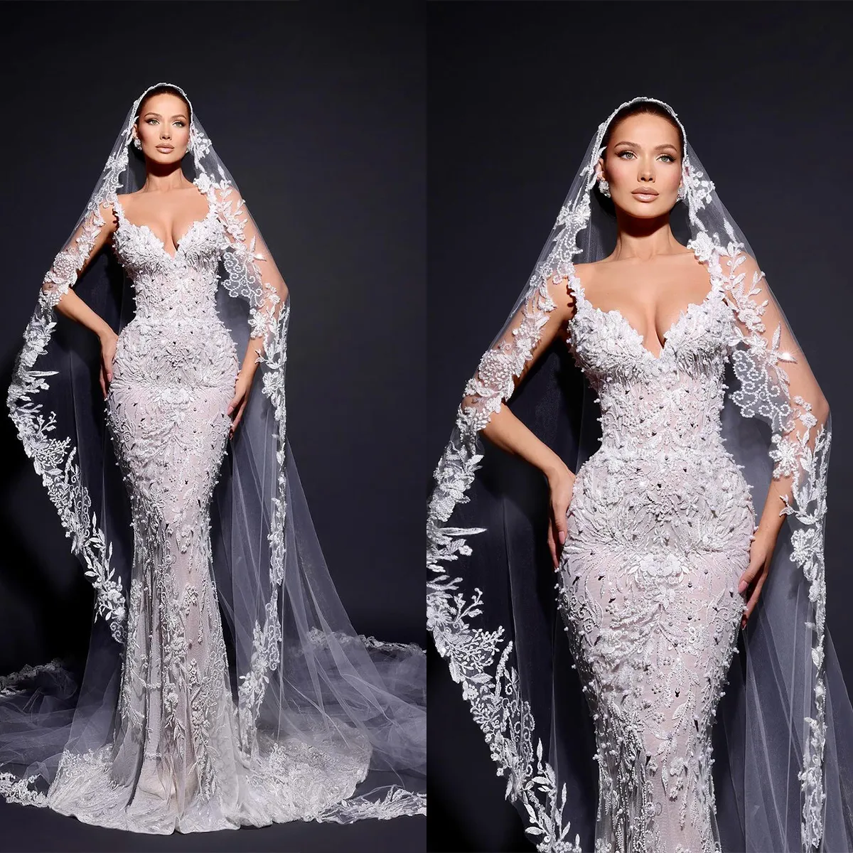 long sleeve lace boho wedding dress Princess A Line Sleeves Appliques Bohemian Size:Size41 / 25.0cm / 9.85