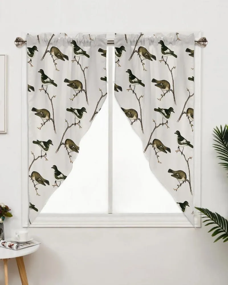 Curtain Christmas Bird Branch Curtains For Bedroom Window Living Room Triangular Blinds Drapes