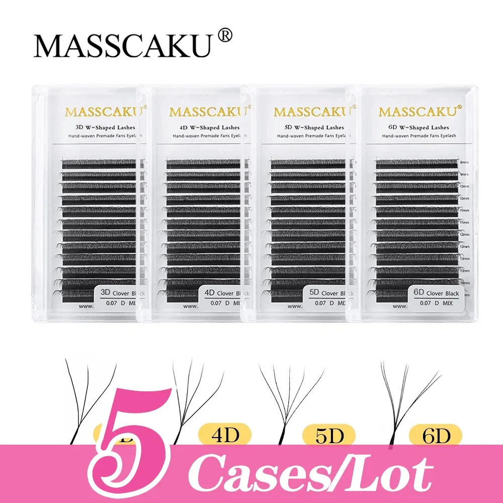 まつげマスカク5cases/lot wstyle厚い密集したまつげエクステンションオートマチック開花ボリュームまつげ事前のファンアーモンドラッシュ