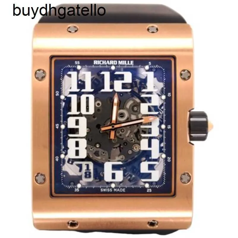 RicharsMill Horloge Top Clone Zwitsers mechanisch uurwerk RM016 ultradunne heren 50 mm 18K roségouden frame wijzerplaat rubberen band