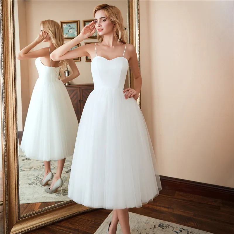 Short Wedding Dresses Simple Style High Waist Spaghetti Summer Short Bridal Gowns Lace-Up Back Wedding Party Dresses