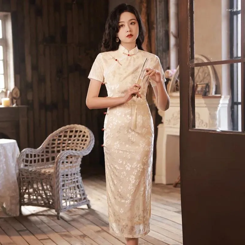 Ubranie etniczne koronkowe kobiety długie cheongsam elegancka impreza Qipao Bankiet suknia chińska tradycyjna sukienka wieczorowa z guzikami vestidos