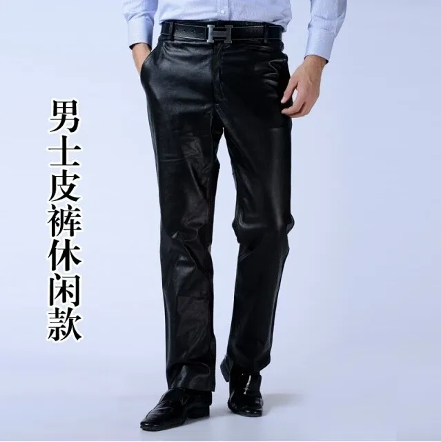 ズボン3043本物の革張り革張りのズボンメンズブランドモーターサイクルレザーパンツ温かい風のない男性プラスサイズのズボン