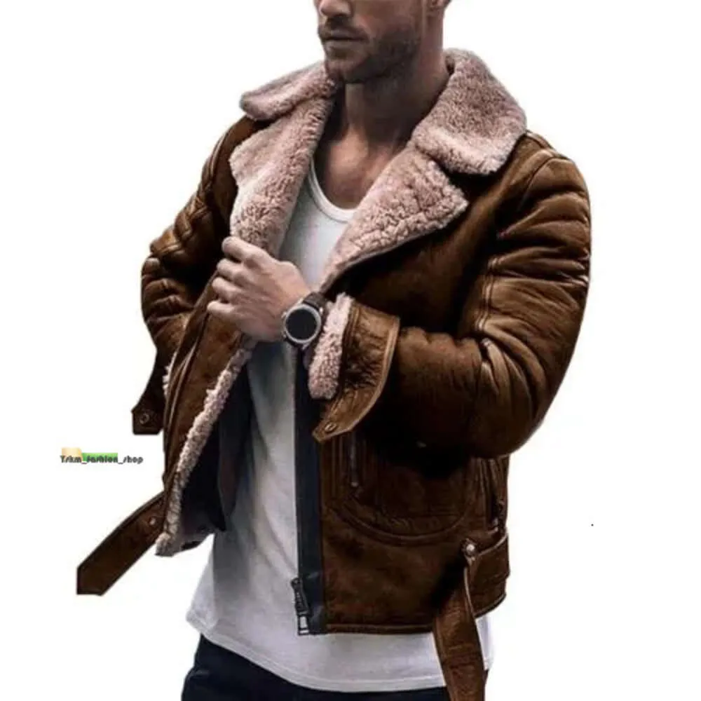 2020 mode veste hommes fausse fourrure revers col à manches longues Vintage veste en cuir vêtements d'extérieur chauds moto en cuir manteau Men Leather Jacket 158