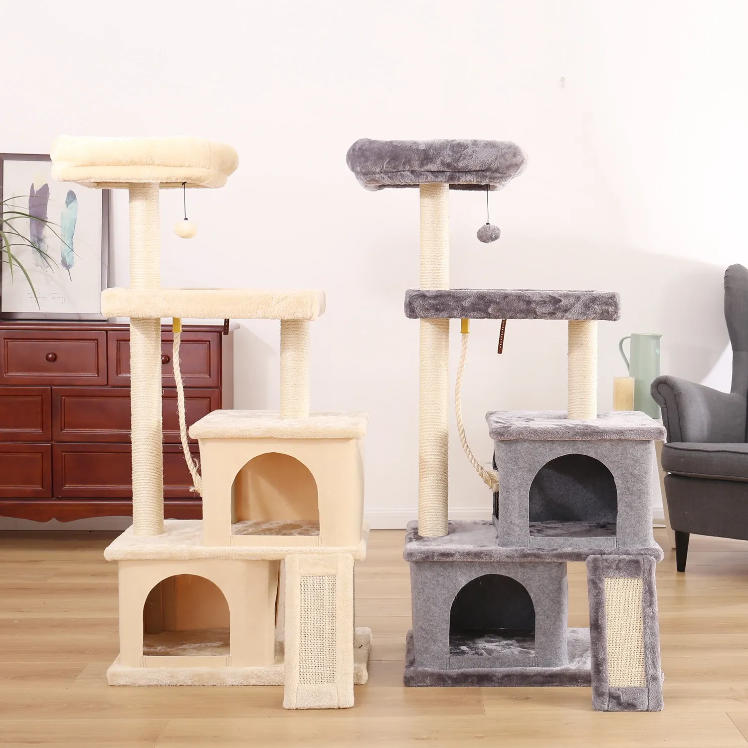 Scratchers Fast Delivery Pet Cat Tree House Condo Multi Level Climbing Stratching Post for Cat Kitten Playing Ball Cat Jumping Activity Toy